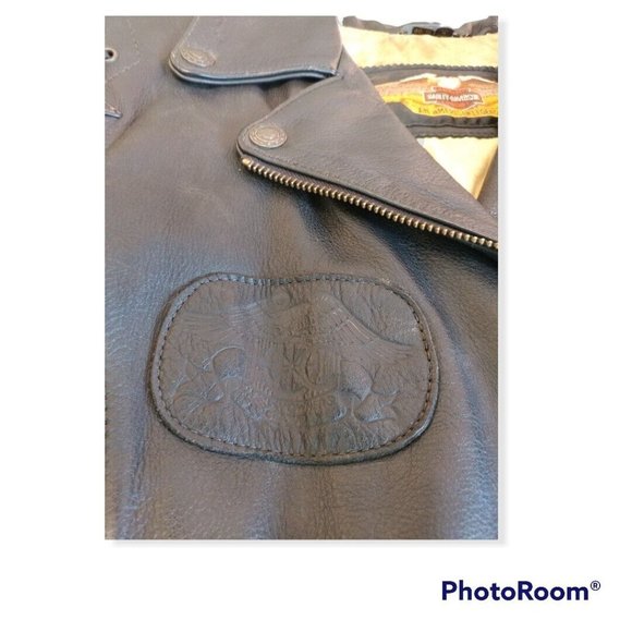 Women's 40/12 (Large L) Harley-Davidson Leather Jacket Raised Yellow Rose - Picture 6 of 11